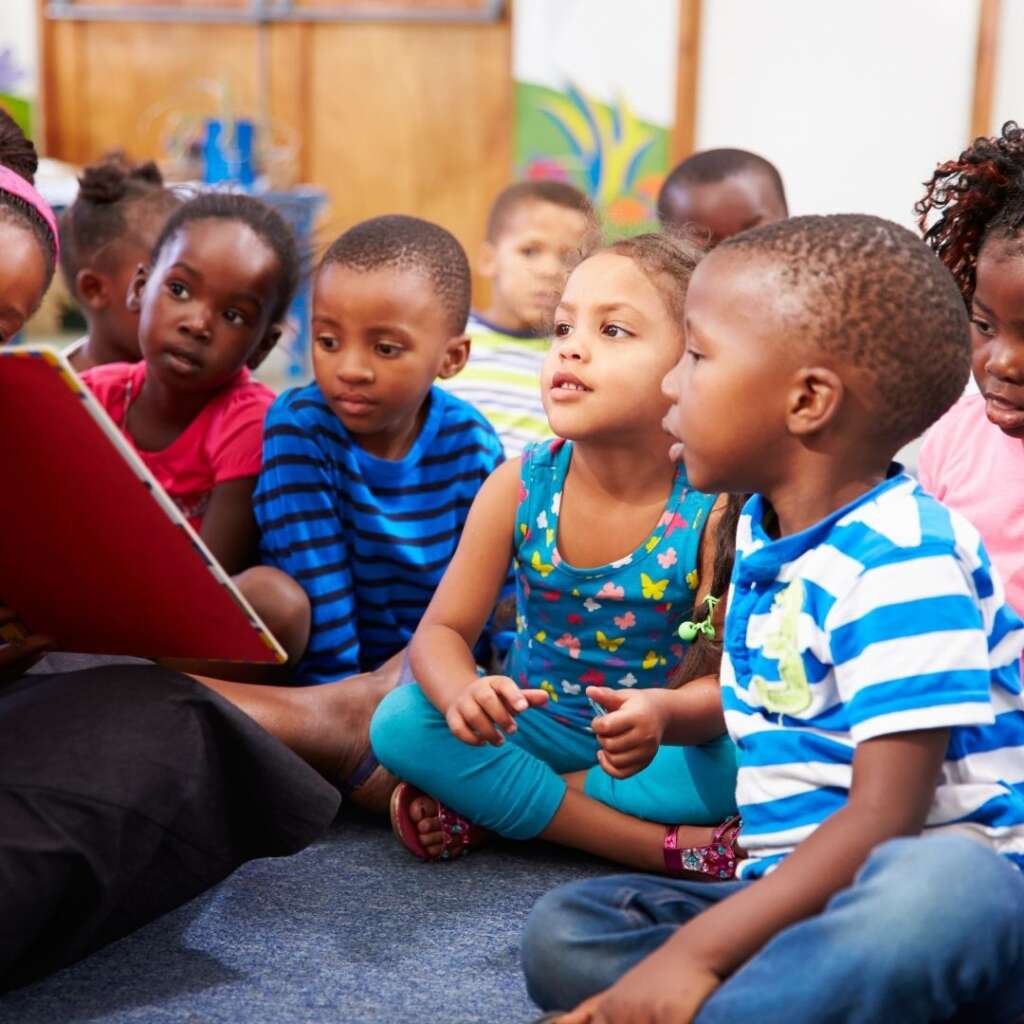 kids listening to a book