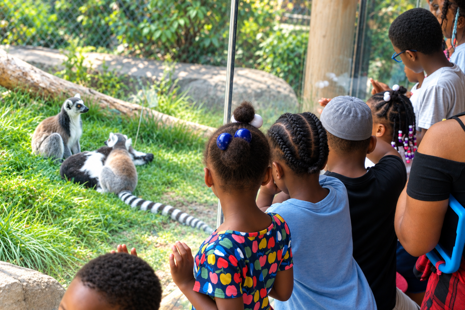 Children viewing lemurs