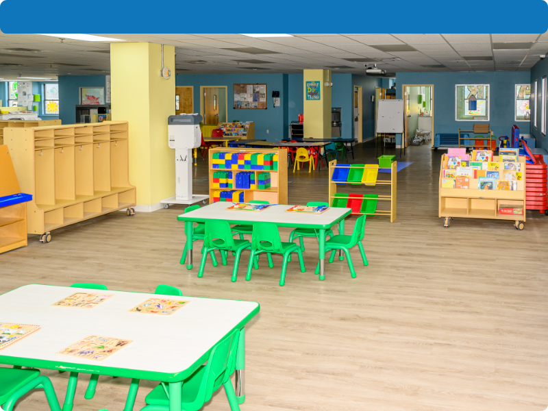 The interior of a daycare classroom.