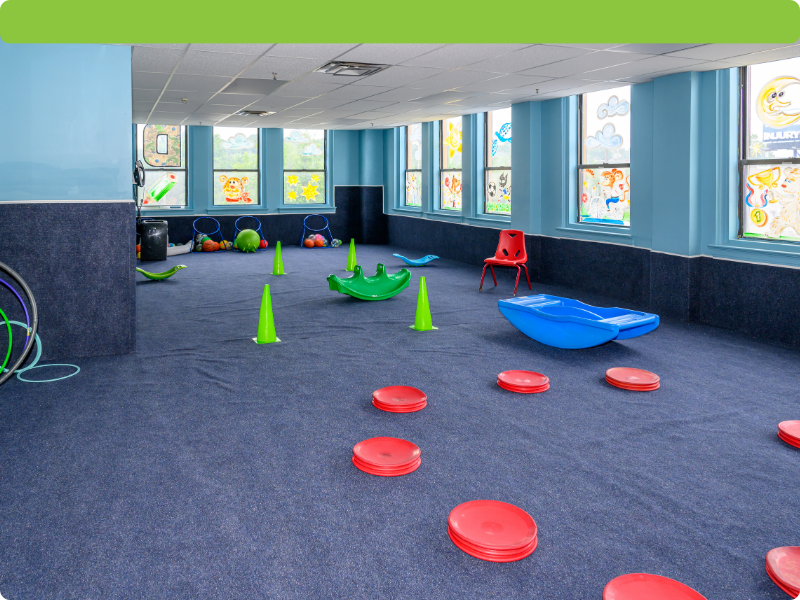 The interior of a daycare classroom.